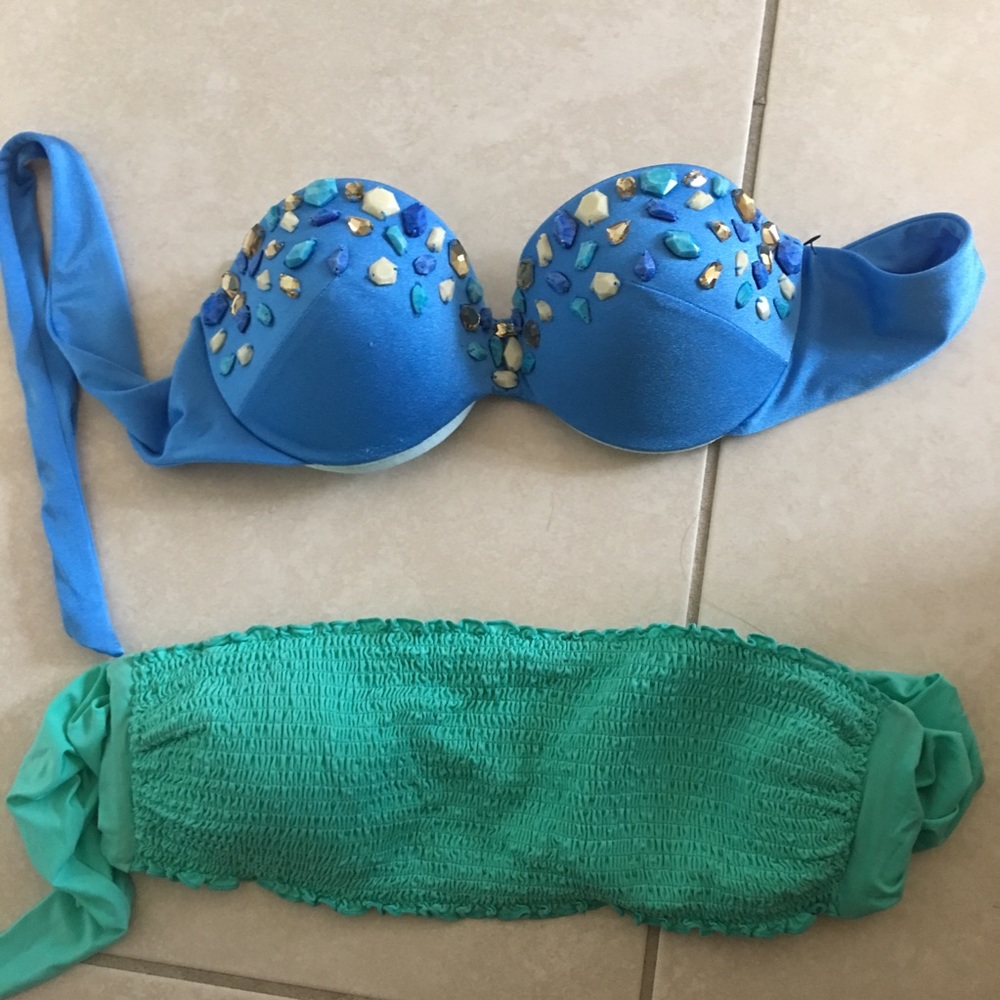 TWO blue/ teal bathing suit tops!